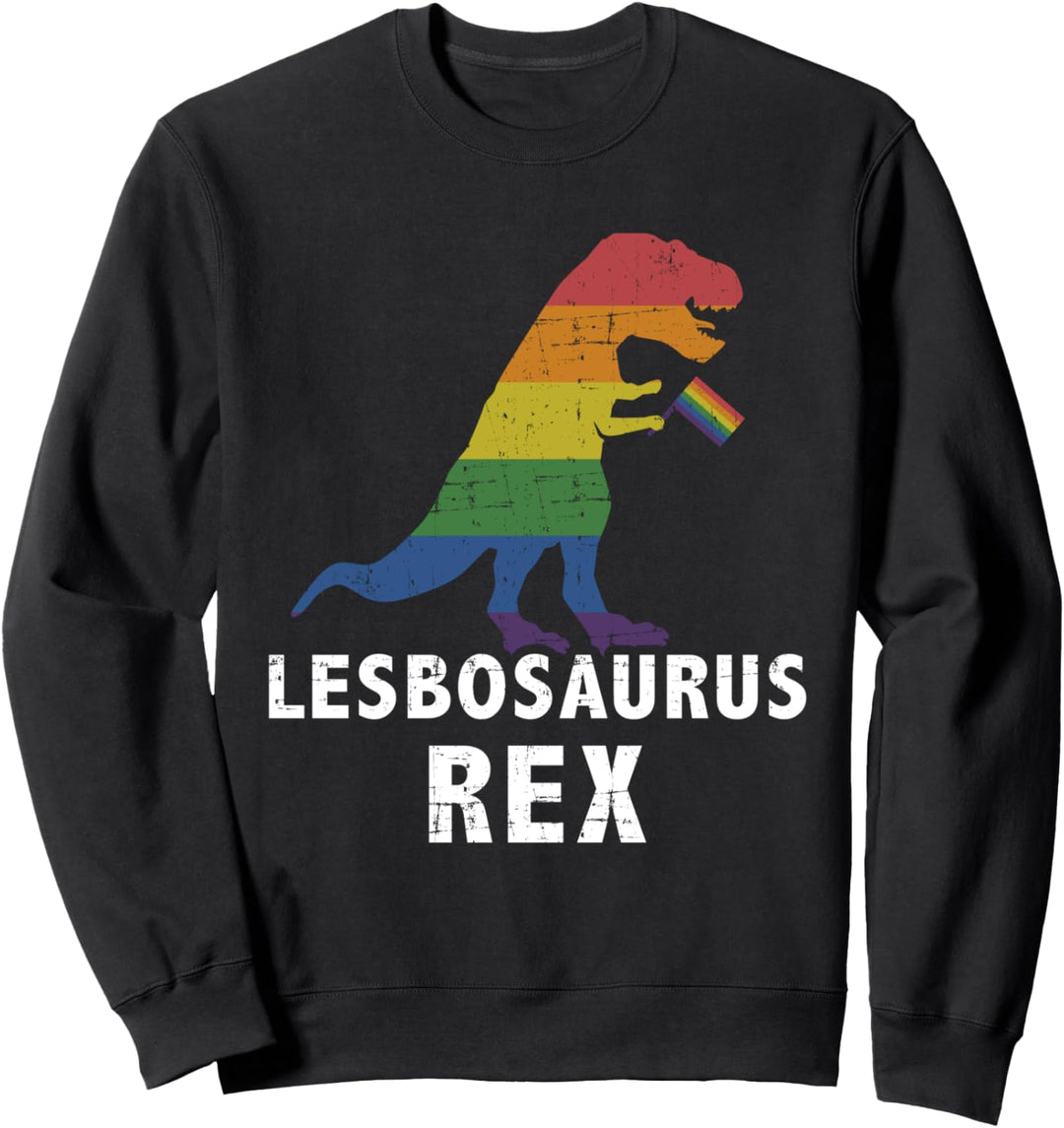 Lesbosaurus Rex lesbischer Dinosaurier in Regenbogen Flagge Sweatshirt