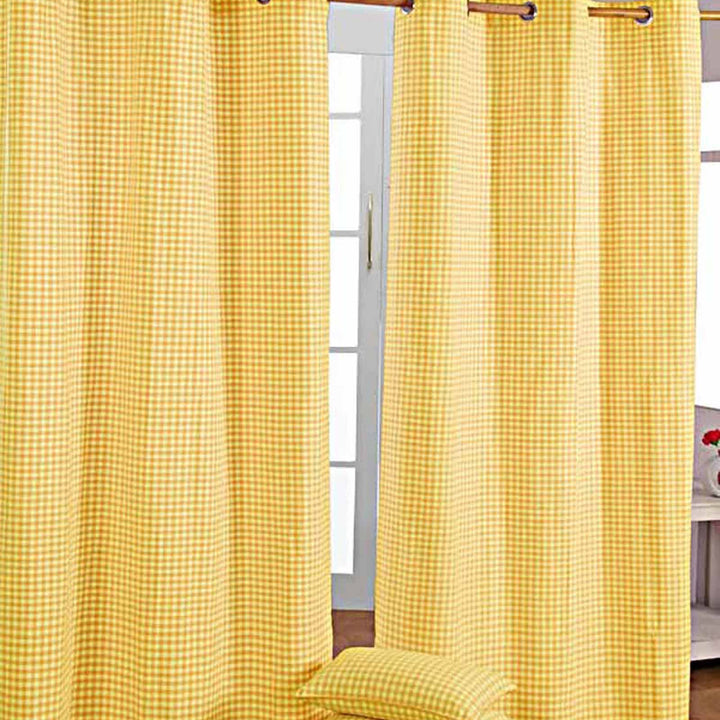 HOMESCAPES handgewobener Vorhang Ösenvorhang Dekoschal Gingham im 2er Set, 137 x 182 cm, 100% Reine