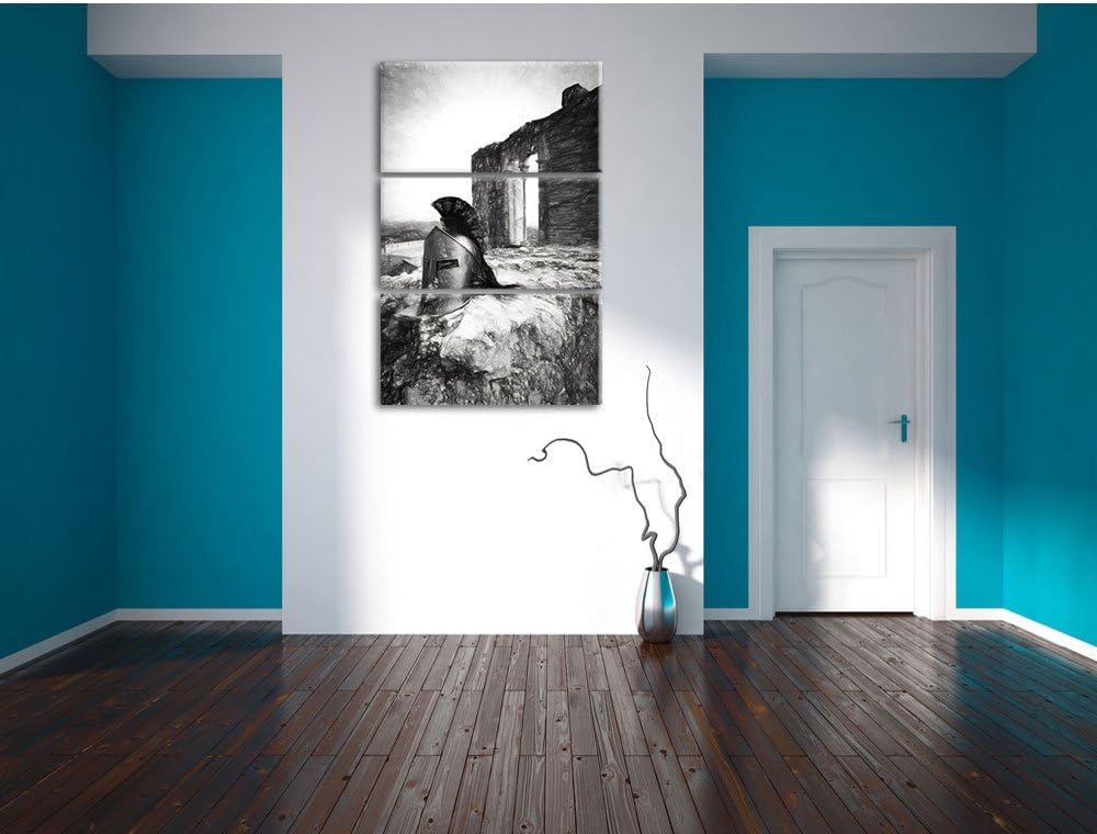 Pixxprint Sparta Helm als Leinwandbild | Grösse: 3 Teilig (120x80) | Wandbild| Kunstdruck | fertig b