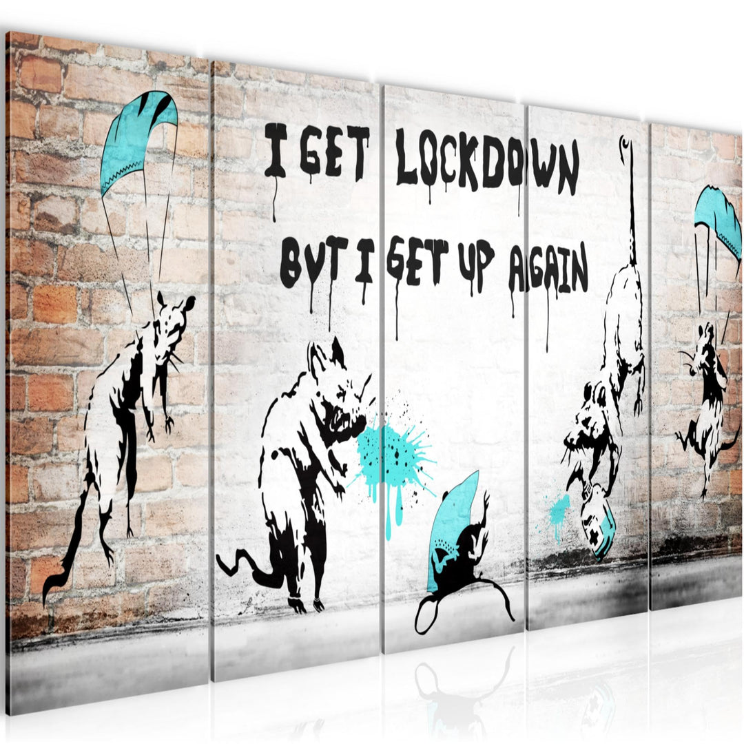 Runa Art Bild Banksy Masken Lockdown Wandbilder auf Vlies Leinwand 5 Teilig Wanddekoration Loft Wohn