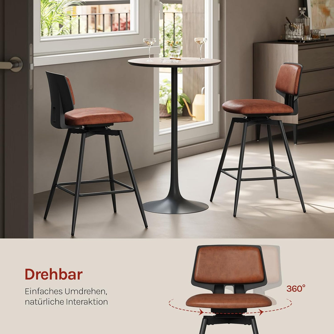 WOLTU Barhocker 2er Set, Barstuhl 360° drehbar, Küchenhocker mit Rückenlehne Fussstütze, für Küche B