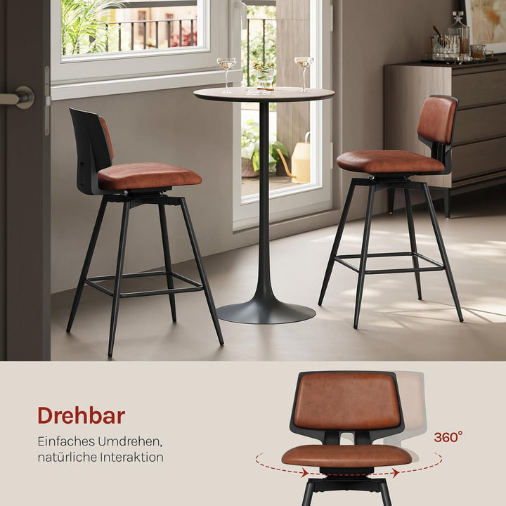 WOLTU Barhocker 2er Set, Barstuhl 360° drehbar, Küchenhocker mit Rückenlehne Fussstütze, für Küche B