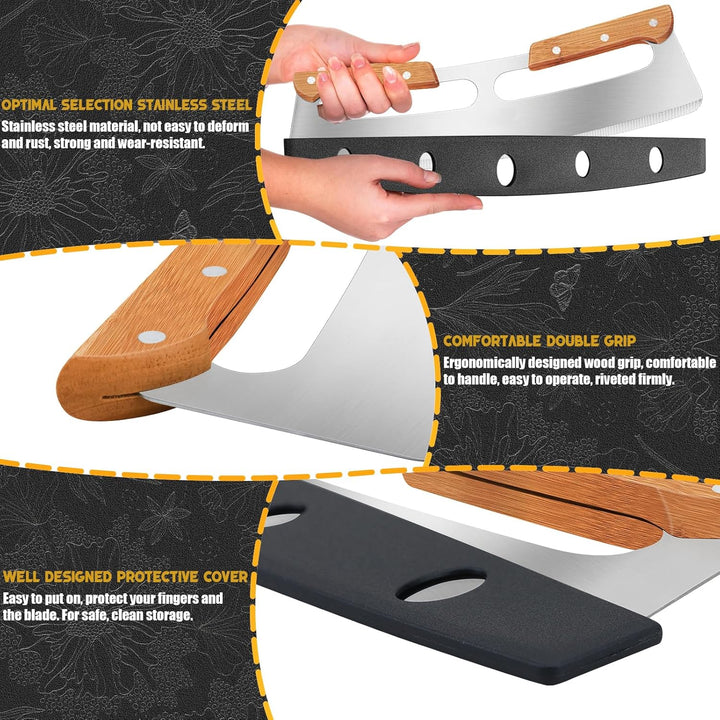 Pizzaschneider Gross - Profi Pizzamesser (Pizza Cutter) aus Edelstahl 35cm mit Holzgriff & Klingensc