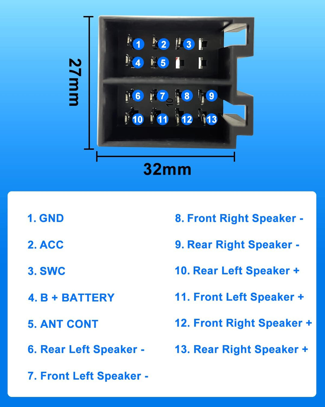 16 Pin Kabelbaum ISO Adapter für Android Autoradio Universal ISO Standard Buchse, Radio Stecker mit