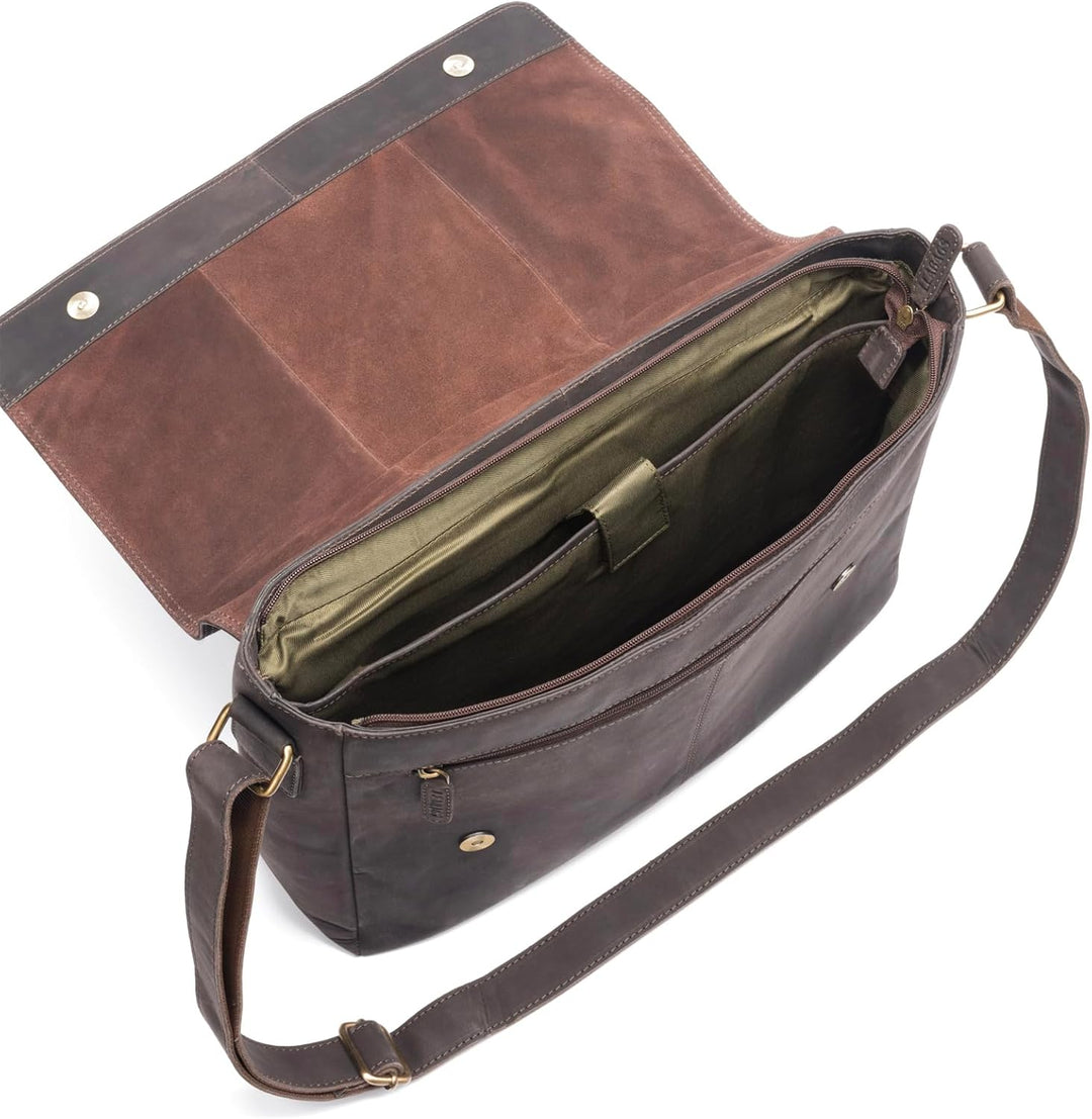 LEABAGS Messenger Bag, Acapulco Echtleder Aktentasche Herren & Damen, Leder Laptoptasche bis 15 Zoll