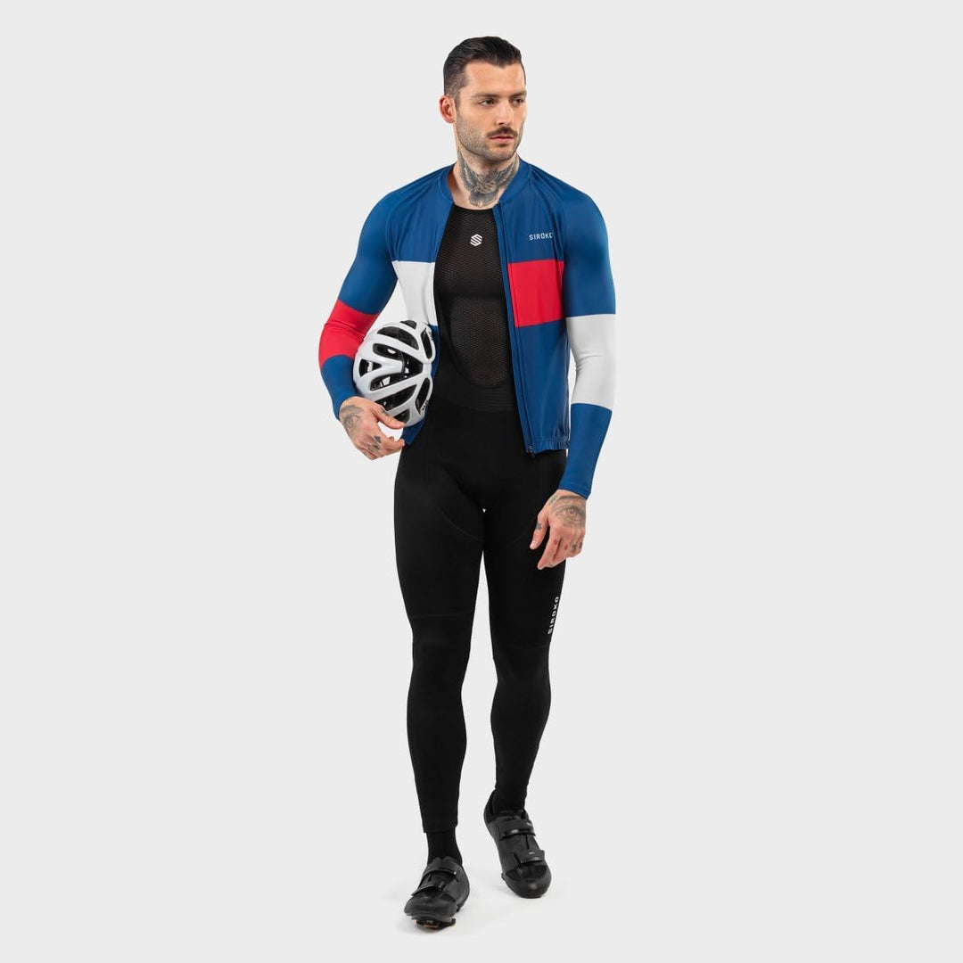 M2 Radtrikot Herren Langarm Slim Fit Aerodynamische Fahrradbekleidung S Blau/Rot, S Blau/Rot