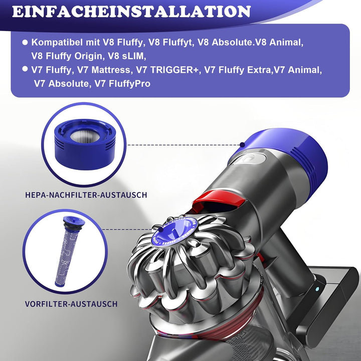10 Stück für Dyson V8 V7 Filter,V8 V7 Ersatzteile Filter Zubehör set für Dyson,5x Vorfilter + 5x HEP