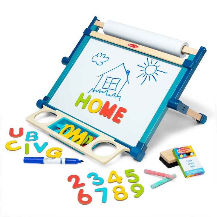 Melissa & Doug Zweiseitige Tischstaffelei mit Zubehör Doppelseitige Tischstaffelei aus Holz, Doppels
