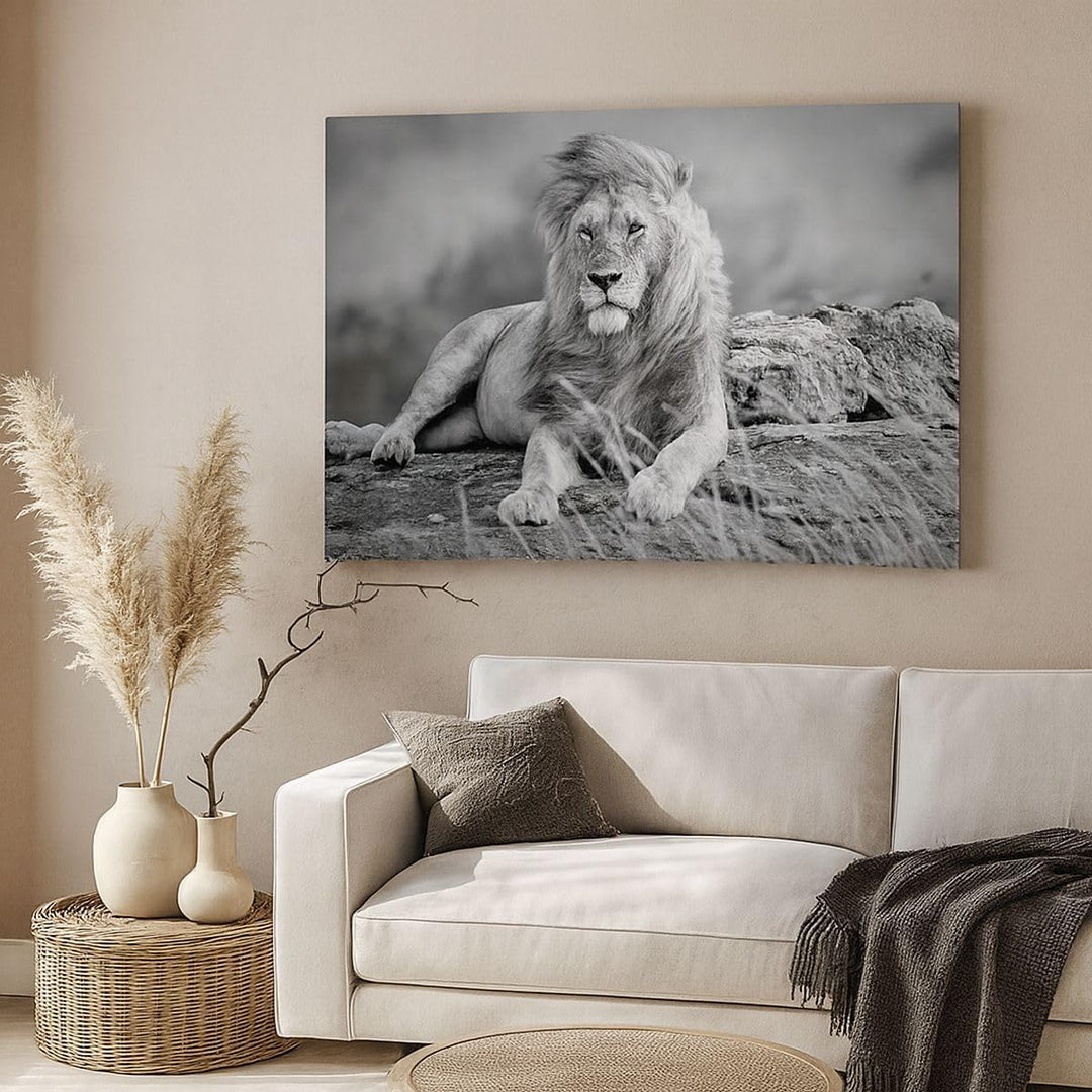Bilder auf Leinwand 100x70cm Leinwandbild mit Rahmen Löwe Tier Natur Gross Wanddeko Bild Schlafzimme