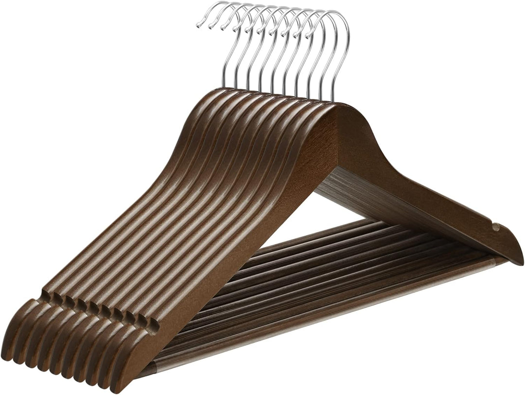 SONGMICS Kleiderbügel Holz, 10er Set, Bügel aus Massivholz, Einkerbungen im Schulterbereich, Rutschf
