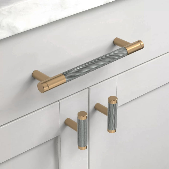 9BUILD 10 Stück Schrankgriffe Gold und Grau Lochabstand 96mm Griffe für Küchenschränke Gerändelte Mö