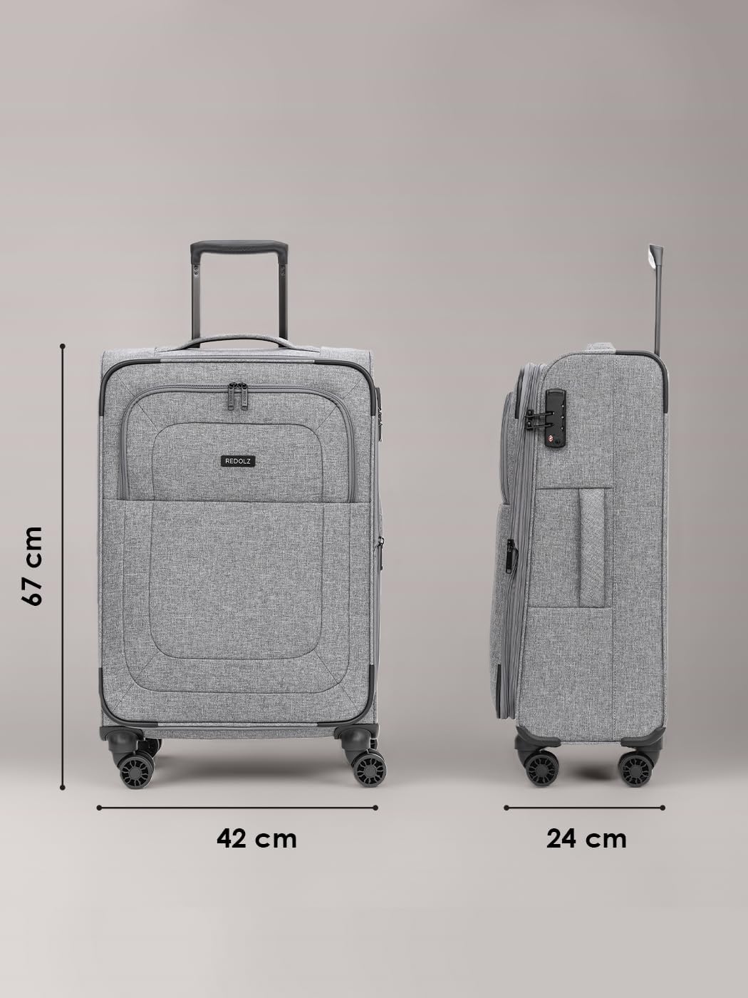 REDOLZ MEDIUM Weichschalen Koffer für Männer & Frauen | Leichter Trolley 67 cm mit 4 Doppelrollen &