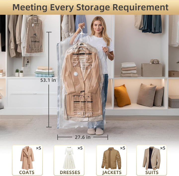 TAILI Hängende Vakuumbeutel für Kleidung, 4 Packungen (135x70cm), Vakuumierbeutel Kleidung für Anzüg