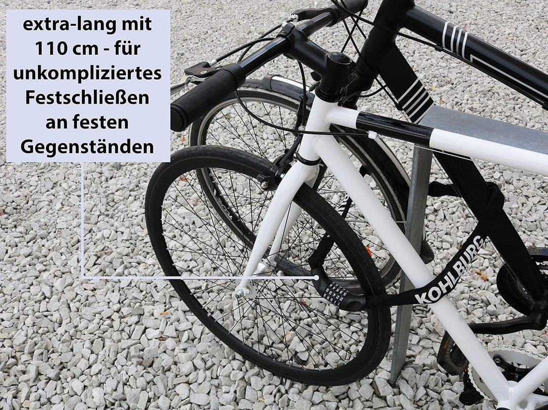 KOHLBURG sehr langes Zahlenschloss 110cm lang & 6mm stark mit Zahlencode - Kettenschloss mit Zahlenk