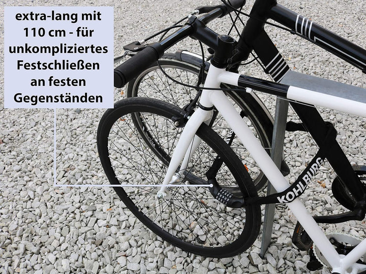 KOHLBURG sehr langes Zahlenschloss 110cm lang & 6mm stark mit Zahlencode - Kettenschloss mit Zahlenk