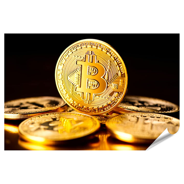 islandburner XXL Bild Poster Bitcoin Krypto Währung Münze Schwarzer Hintergrund Premium Bilder Fotod