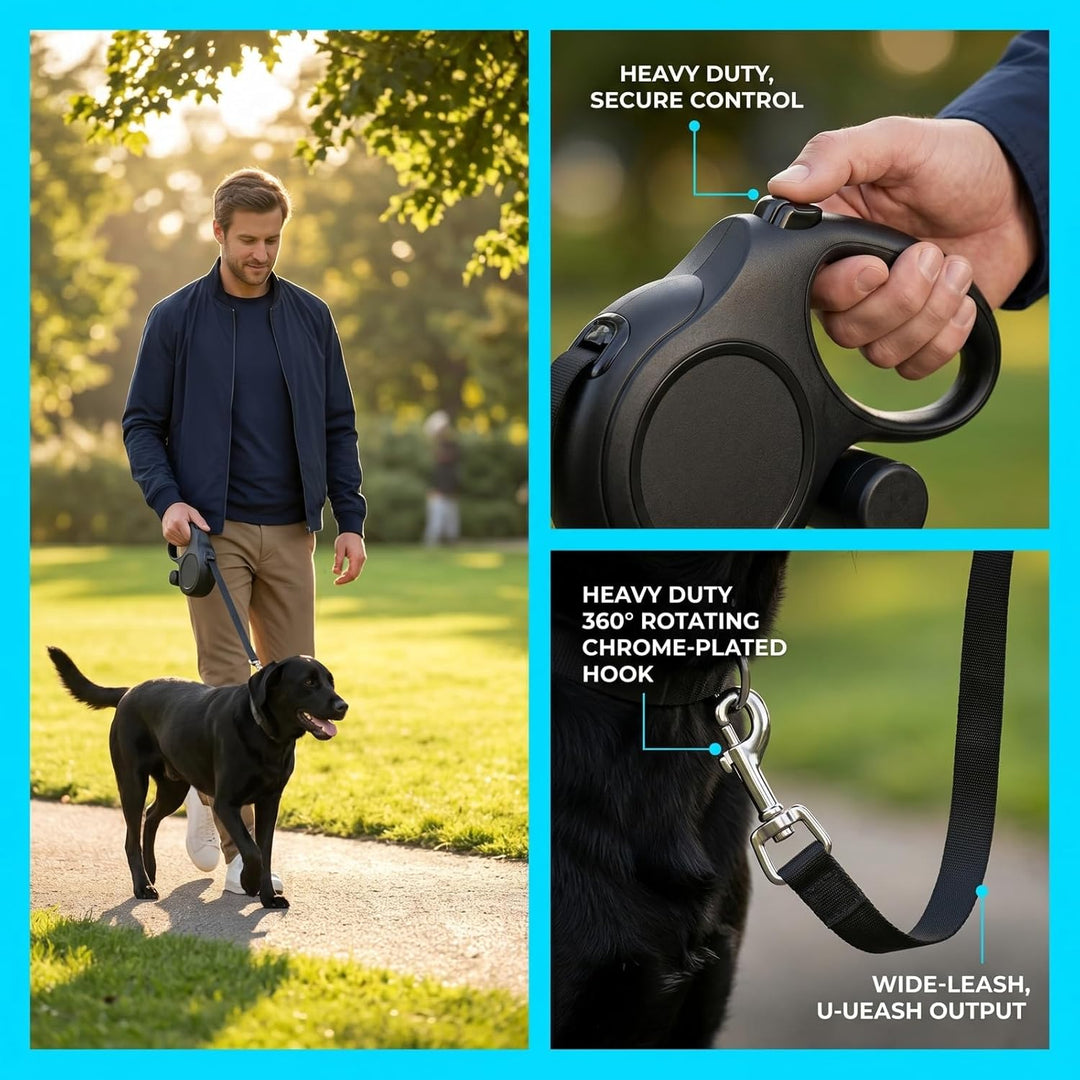 Colexy Hundeleine 5m, Kausichere Rollleine für Mittel Grosse Hunde bis 50kg, 360° Verhedderungsfrei,