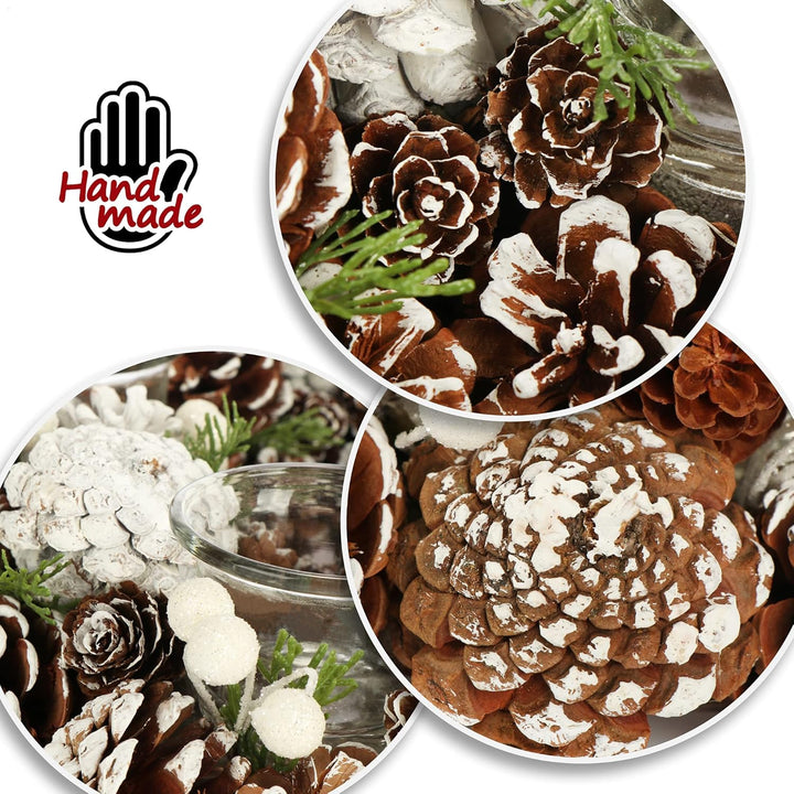 COM-FOUR® Tischkranz für Weihnachten - weisser Adventskranz mit Zapfen - Dekokranz mit 4 Teelichthal