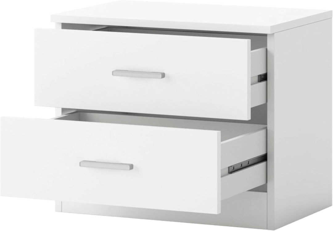 Nachttisch mit 2 Schubladen, Nachttisch, Schlafzimmer, 50 x 42 x 33 cm, Weiss matt