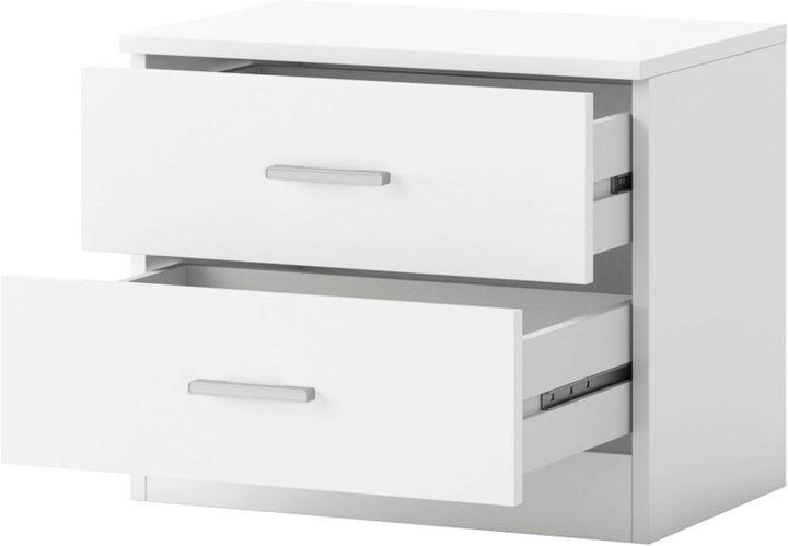 Nachttisch mit 2 Schubladen, Nachttisch, Schlafzimmer, 50 x 42 x 33 cm, Weiss matt
