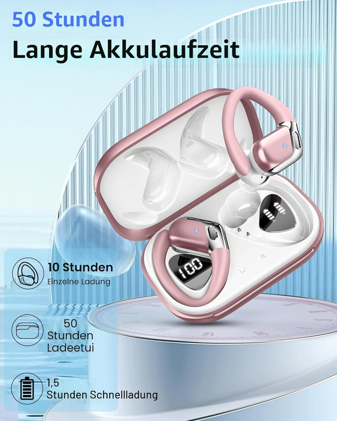 Bluetooth Sport-Kopfhörer, Bluetooth 5.4 HiFi Stereo, 50H kabellose Kopfhörer CVC 8.0 Geräuschunterd