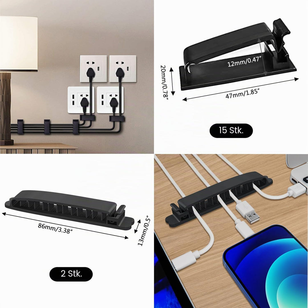SOULWIT Kabelmanagement Kit, 4 Kabelschläuche, 7 Silikon Kabelhalter, 20+2 Kabelbinder Selbstklebend