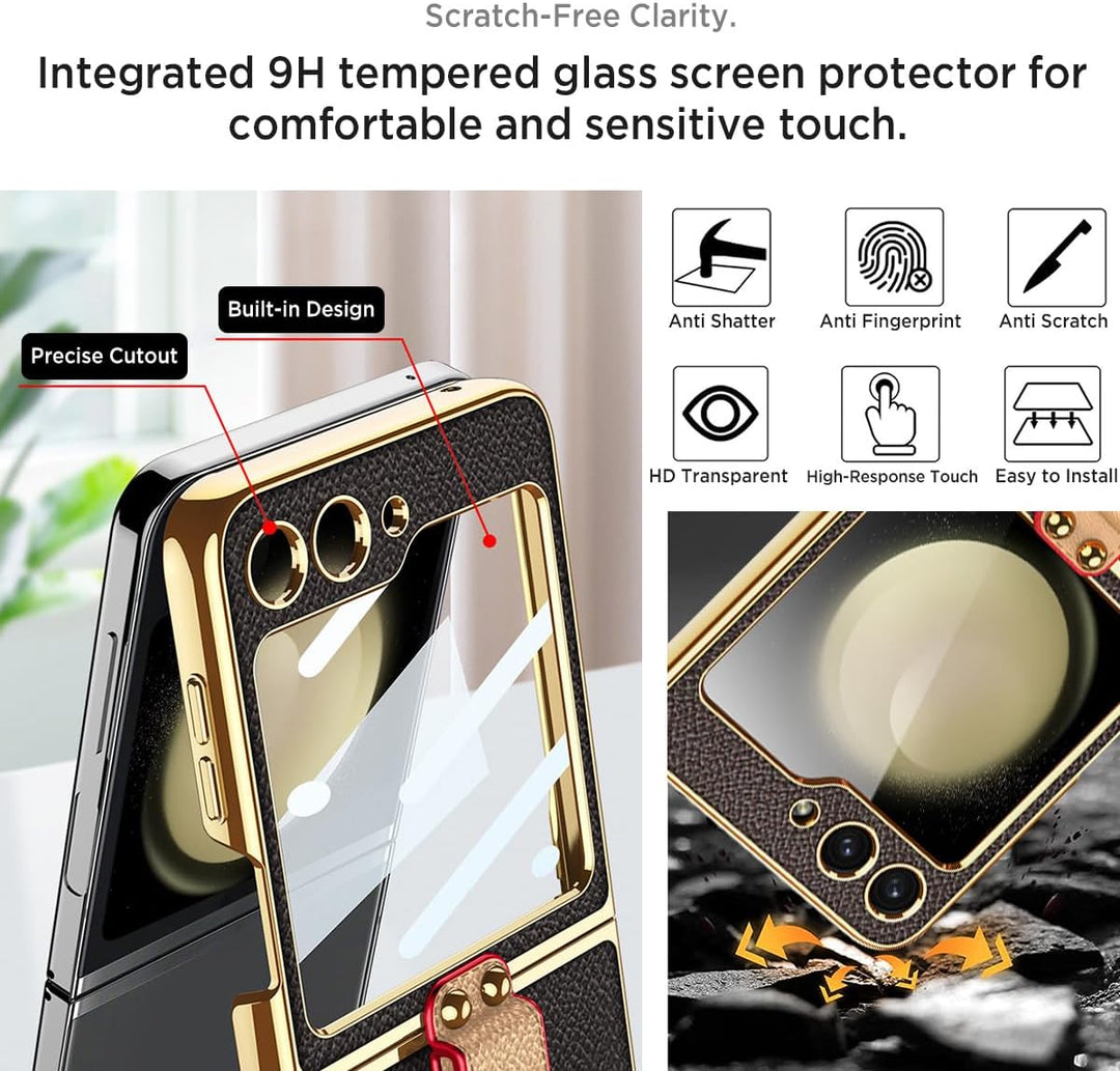 Miimall Lederhülle Kompatibel mit Samsung Galaxy Z Flip 6/Flip7 FE Hülle mit Band+Ring Ständer [HD D