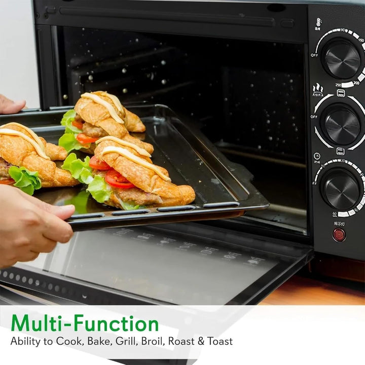 Elektrischer Ofen 22 l, Mini-Backofen mit Sichtfenster, mit 1 Rost und 1 Tablett, regelbarer Thermos