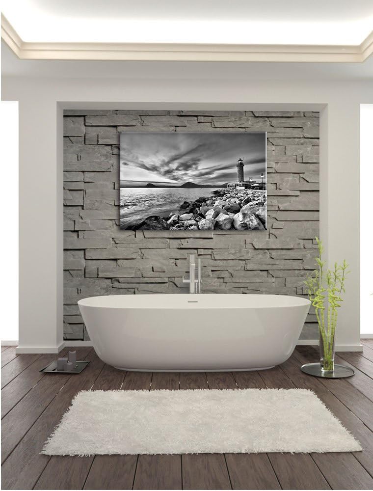 Pixxprint Leuchtturm bei Ebbe als Leinwandbild/Grösse: 100x70 cm/Wandbild/Kunstdruck/fertig bespannt