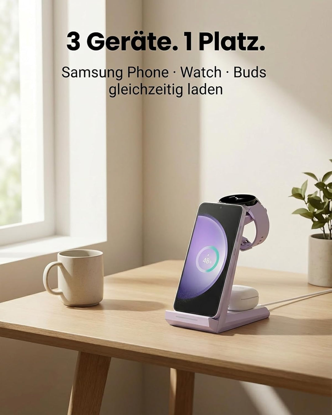 NANAMI Induktive Ladestation für Samsung Wireless Charger 3 in 1 Ladestation Kompatibel für Galaxy W