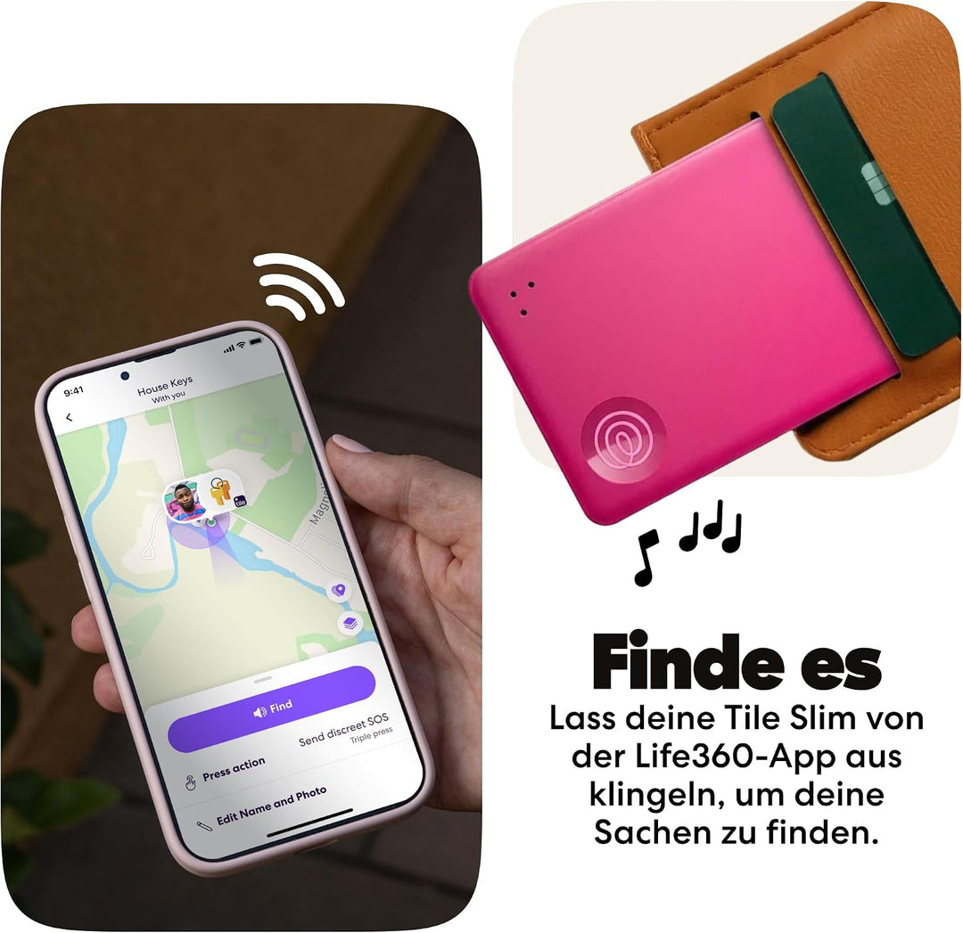 Tile by Life360 Slim - Geldbörsenfinder, Bluetooth-Tracker und Gegenstandsfinder für Gepäckanhänger,