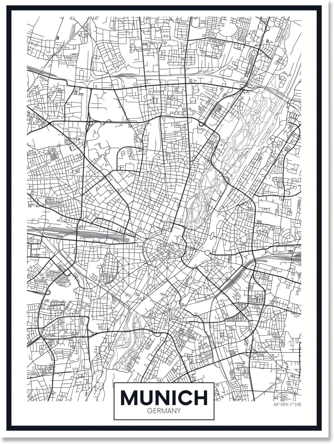 wandmotiv24 Stadt Karte als Leinwandbild, 80x60cm, Hochformat, München, Deutschland, Munich, Plan, S
