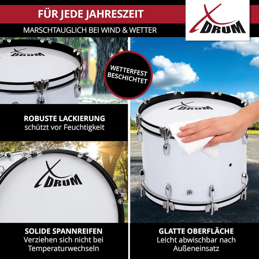 XDrum MBD-224 Marsch Bass Trommel, Fussball Pauke 24" x 12" (10,5 kg, 4 Ösen, Spannschrauben, inkl.