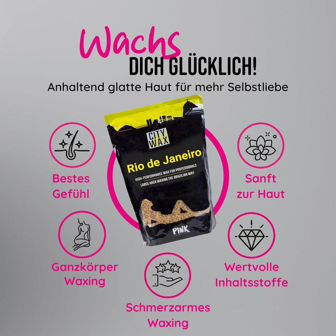 PINK Cosmetics - CITY WAX Rio 1 kg - Brasilianisches Premium-Waxing ohne Vliesstreifen - Wachsperlen