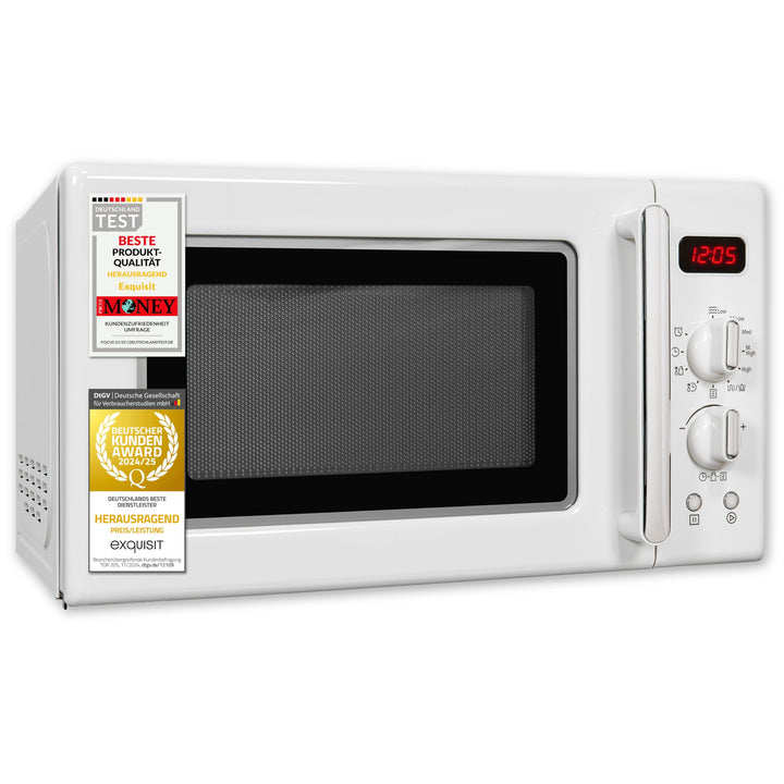 Exquisit Retro-Mikrowelle 700 Watt, 25,5 cm Drehteller, 1000 Watt Grill, 20L, 5 Leistungsstufen, Tim