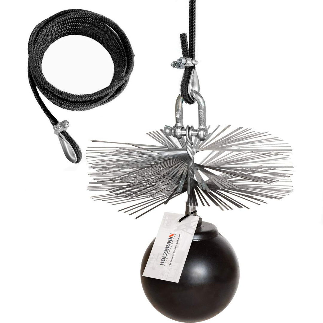 HOLZBRINK 150mm Kaminbesen Schornsteinbesen aus Federstahl + 3m PP-Seil + Zuggewicht inkl. Montagezu