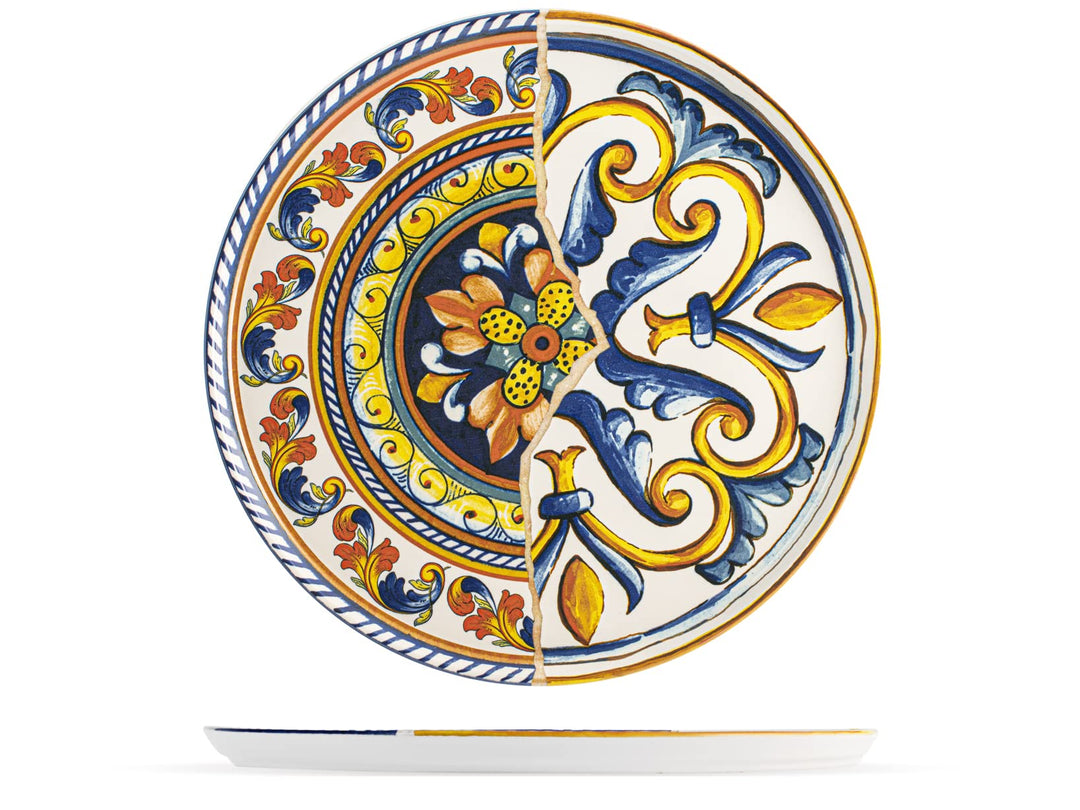 H+H Positano 6er Set Pizzateller aus Steinware, Mehrfarbig, 33 cm, Originelle und Künstlerische Deko