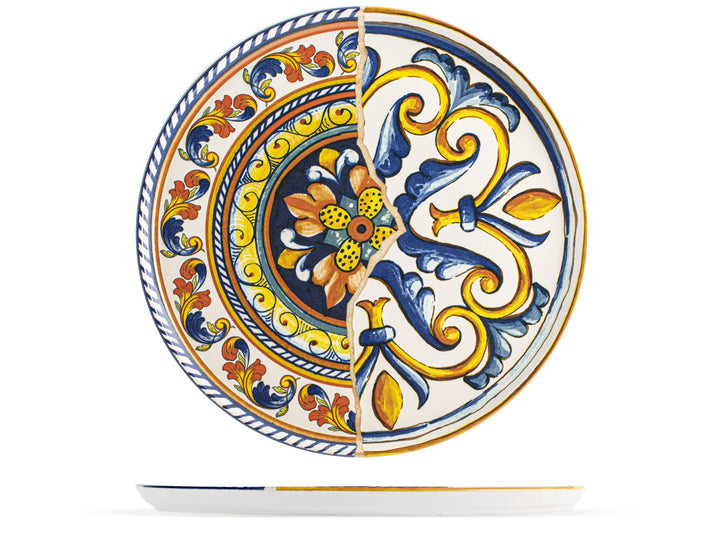 H+H Positano 6er Set Pizzateller aus Steinware, Mehrfarbig, 33 cm, Originelle und Künstlerische Deko