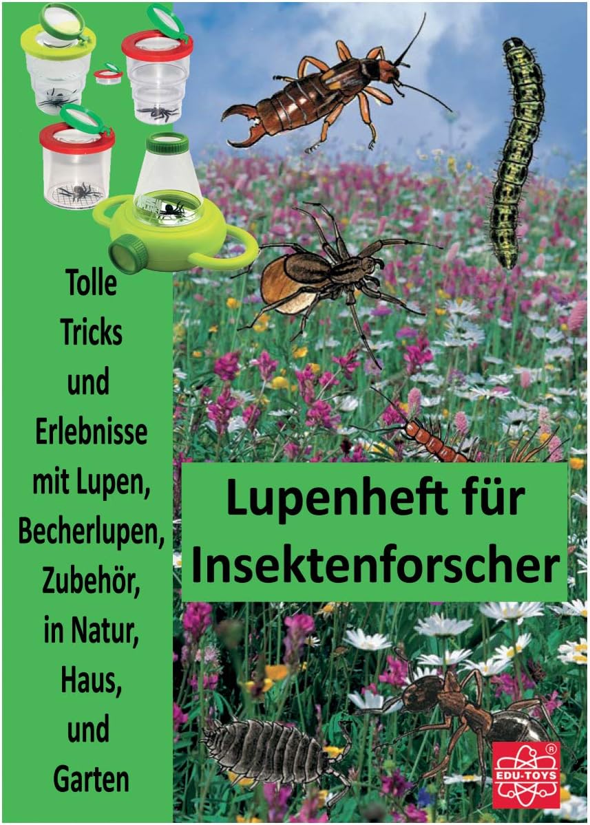 Naturbeobachtung Set 4teilig 5 Liter Eimer mit Lupe im Deckel, Kescher, Pinzette und extra Entdecker