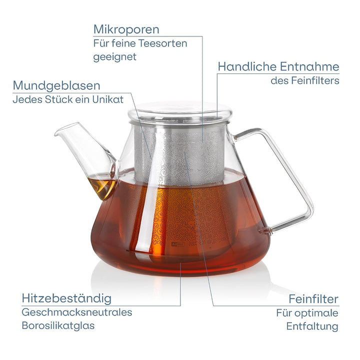 AdHoc TK50 Teekanne 1,5 l mit Filter für losen Tee ORIENT+, Glas/Edelstahl