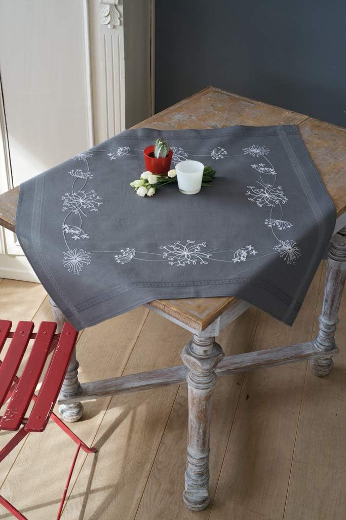 Vervaco Bedruckte Decke Weisse Blumen & Gräser Stickpackung, Baumwolle, 80 x 80 x 0,3 cm