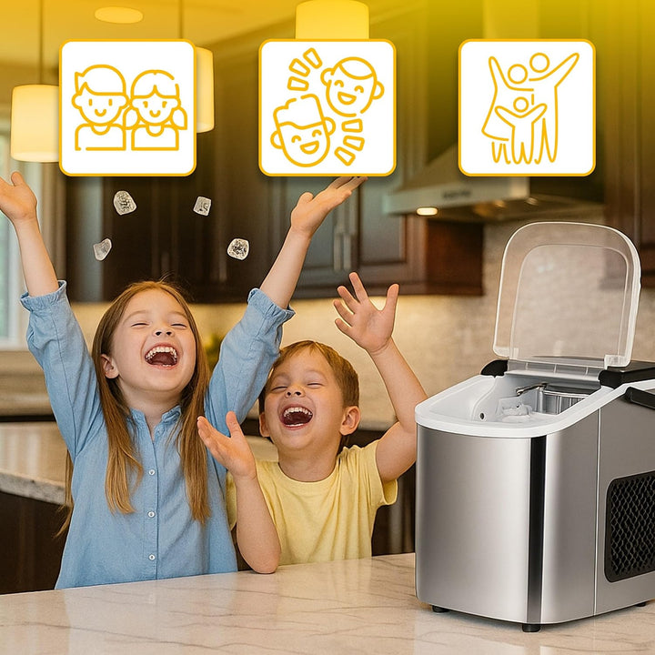 Retoo Eiswürfelmaschine, 12kg/tag Kompakt Ice Maker 9 Eiswürfel/6 Min für Küche Bar Büro – Schneller