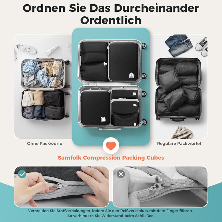 Koffer Organizer Packing Cubes Compression 8 Stück, Wasserdicht PackwüRfel Koffer Organizer Set,Trav