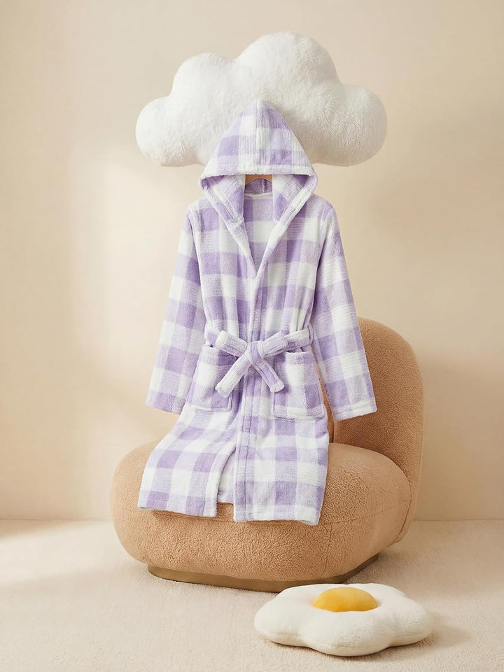 JiAmy Kapuzen Bademantel für Mädchen Flauschiger Fleece Plüsch Langer Schlafmantel Kinder Lila 7-9 J