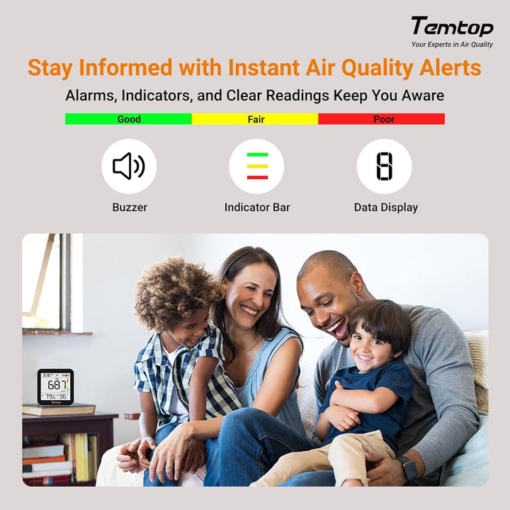 Temtop CO2 Bluetooth Messgerät Raumluft Mit App-Verbindung, Echtzeit CO2 Überwachung, Temperatur & L