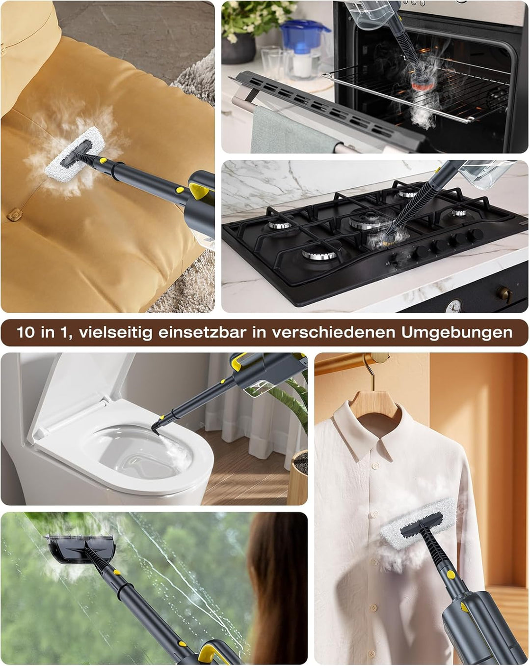 10-in-1 Dampfreiniger mit abnehmbarem Handgerät, 350ml Tank, 10s Aufheizzeit, 248°F (120°C) Dampf, 2