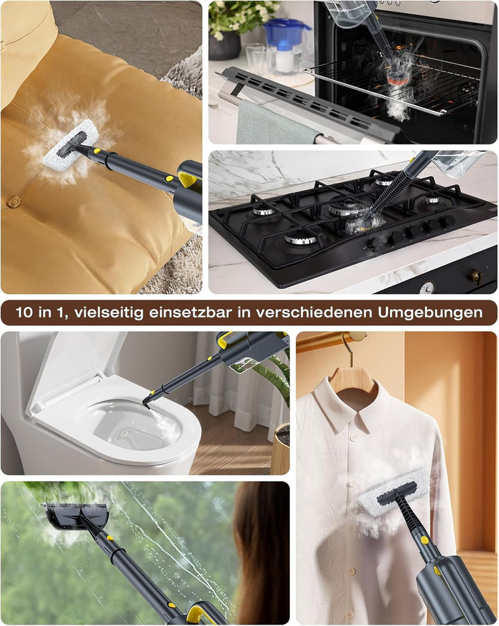 10-in-1 Dampfreiniger mit abnehmbarem Handgerät, 350ml Tank, 10s Aufheizzeit, 248°F (120°C) Dampf, 2