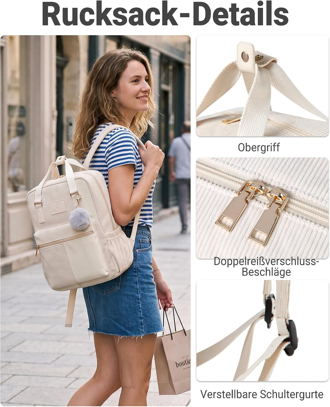 Makukke Rucksack Damen&amp;Herren, Cord Daypack Anti-Theft Tasche Casual Schultasche Citytasche, für Sch