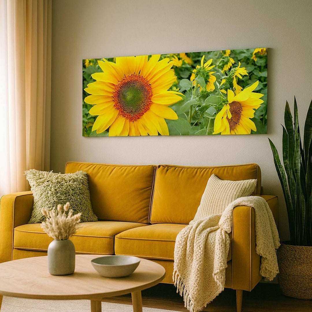 Wandbilder Dekoration Wohnzimmer Wolken Sonnenblumen Plantagen Panorama Bilder auf Leinwand 120x50cm