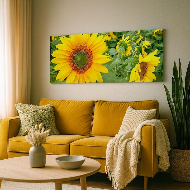 Wandbilder Dekoration Wohnzimmer Wolken Sonnenblumen Plantagen Panorama Bilder auf Leinwand 120x50cm